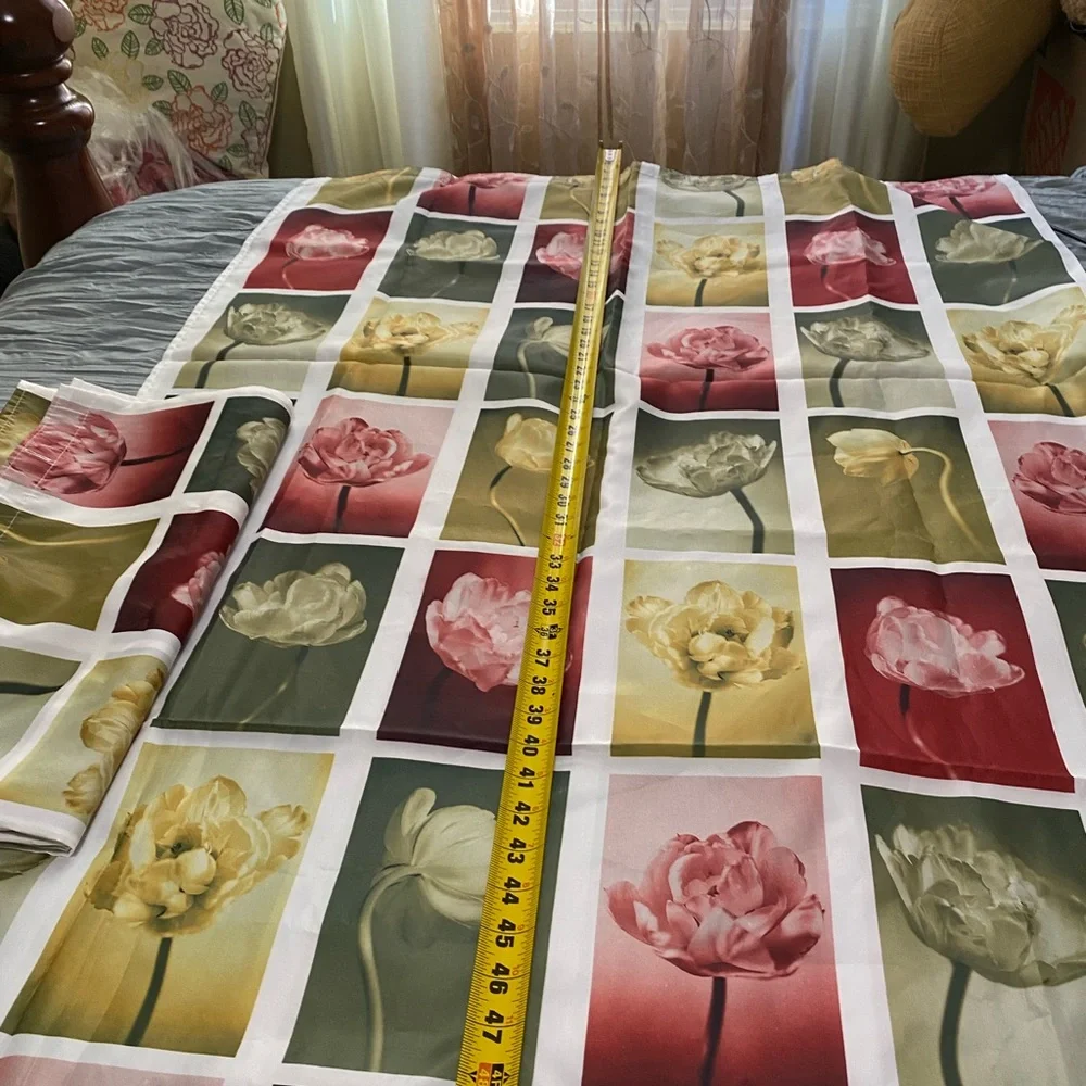 Tweel Home Furnishings Shower Curtains (2) Fabric Red/Yellow with Hooks Included